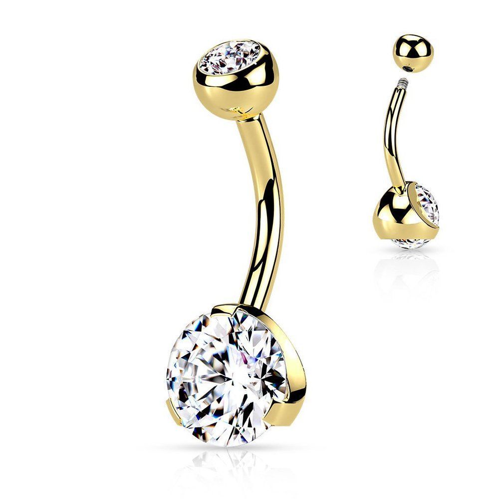 Titanium IP Over 316L Surgical Steel Navel Ring with Prong Set 8mm CZ